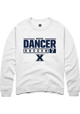 Regan Dancer  Rally Xavier Musketeers Mens White NIL Stacked Box Long Sleeve Crew Sweatshirt