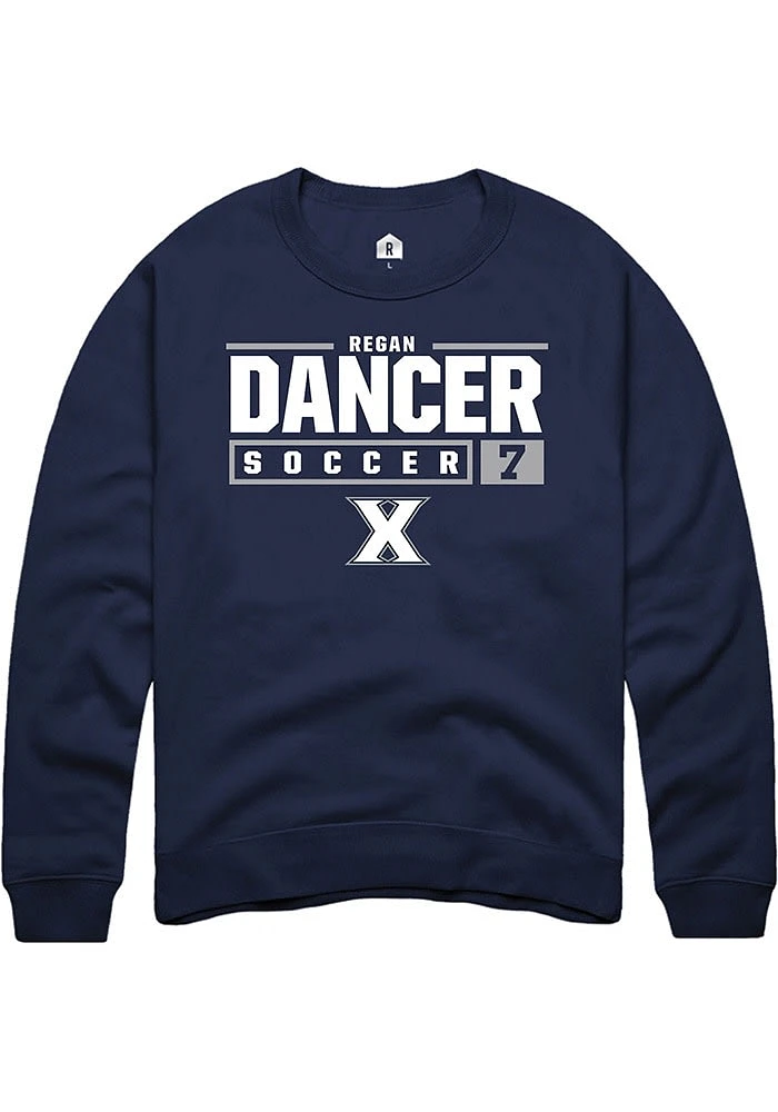 Regan Dancer  Rally Xavier Musketeers Mens Navy Blue NIL Stacked Box Long Sleeve Crew Sweatshirt