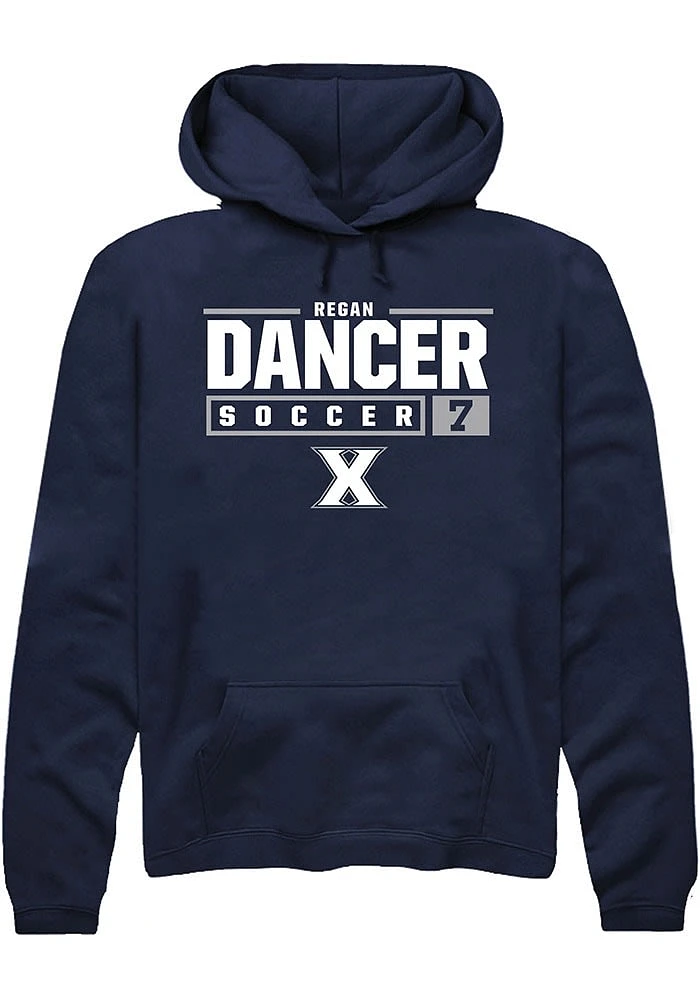 Regan Dancer Rally Xavier Musketeers Mens Navy Blue NIL Stacked Box Long Sleeve Hoodie