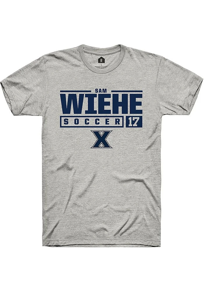 Sam Wiehe  Xavier Musketeers Ash Rally NIL Stacked Box Short Sleeve T Shirt