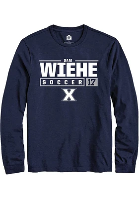 Sam Wiehe  Xavier Musketeers Navy Blue Rally NIL Stacked Box Long Sleeve T Shirt