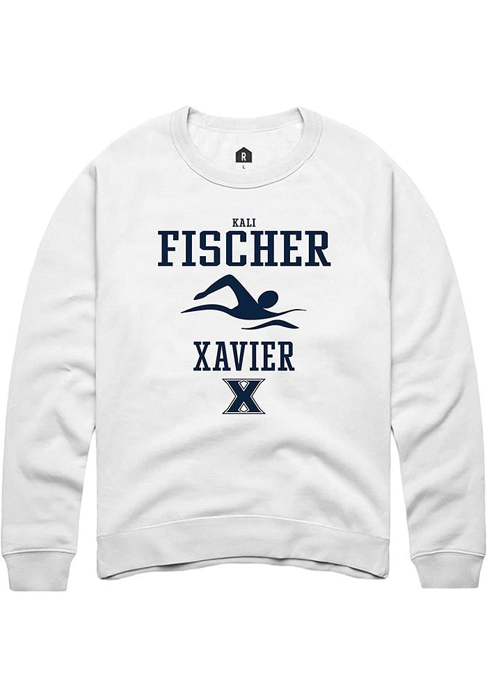 Kali Fischer  Rally Xavier Musketeers Mens White NIL Sport Icon Long Sleeve Crew Sweatshirt