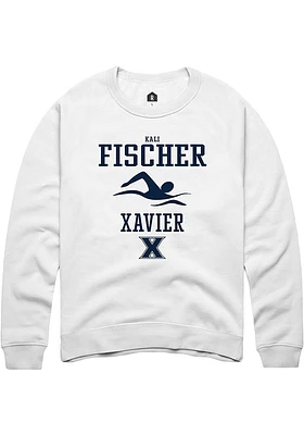 Kali Fischer  Rally Xavier Musketeers Mens White NIL Sport Icon Long Sleeve Crew Sweatshirt