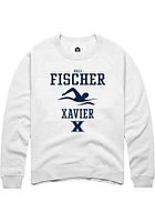 Kali Fischer  Rally Xavier Musketeers Mens White NIL Sport Icon Long Sleeve Crew Sweatshirt