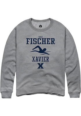 Kali Fischer  Rally Xavier Musketeers Mens Graphite NIL Sport Icon Long Sleeve Crew Sweatshirt