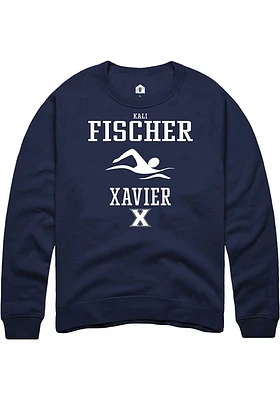 Kali Fischer  Rally Xavier Musketeers Mens Navy Blue NIL Sport Icon Long Sleeve Crew Sweatshirt