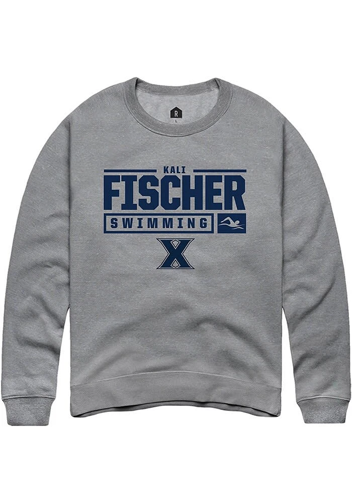 Kali Fischer  Rally Xavier Musketeers Mens Graphite NIL Stacked Box Long Sleeve Crew Sweatshirt