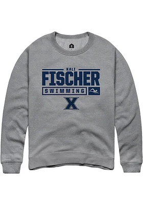 Kali Fischer  Rally Xavier Musketeers Mens Graphite NIL Stacked Box Long Sleeve Crew Sweatshirt