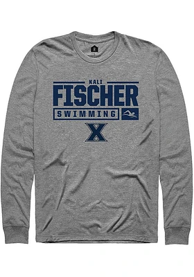 Kali Fischer  Xavier Musketeers Grey Rally NIL Stacked Box Long Sleeve T Shirt