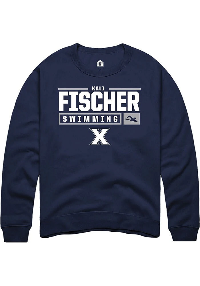 Kali Fischer  Rally Xavier Musketeers Mens Navy Blue NIL Stacked Box Long Sleeve Crew Sweatshirt