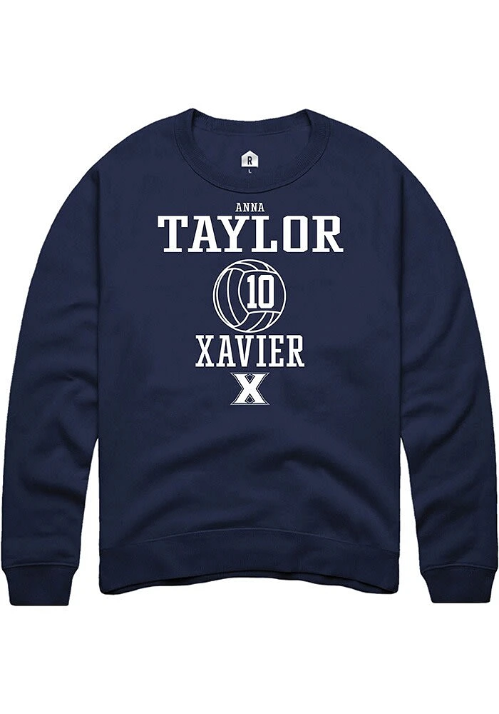 Anna Taylor  Rally Xavier Musketeers Mens Navy Blue NIL Sport Icon Long Sleeve Crew Sweatshirt