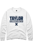 Anna Taylor  Rally Xavier Musketeers Mens White NIL Stacked Box Long Sleeve Crew Sweatshirt