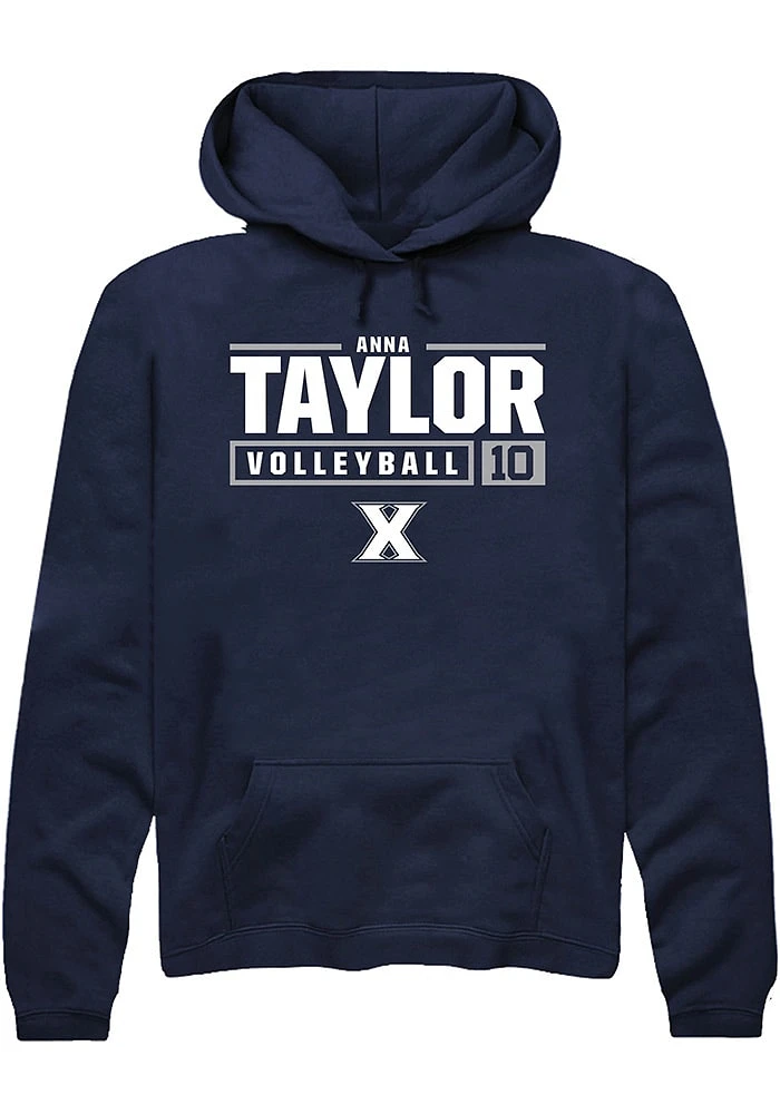 Anna Taylor  Rally Xavier Musketeers Mens Navy Blue NIL Stacked Box Long Sleeve Hoodie