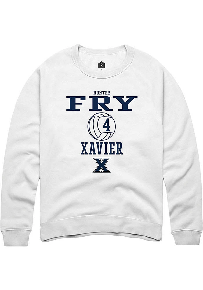 Hunter Fry  Rally Xavier Musketeers Mens White NIL Sport Icon Long Sleeve Crew Sweatshirt