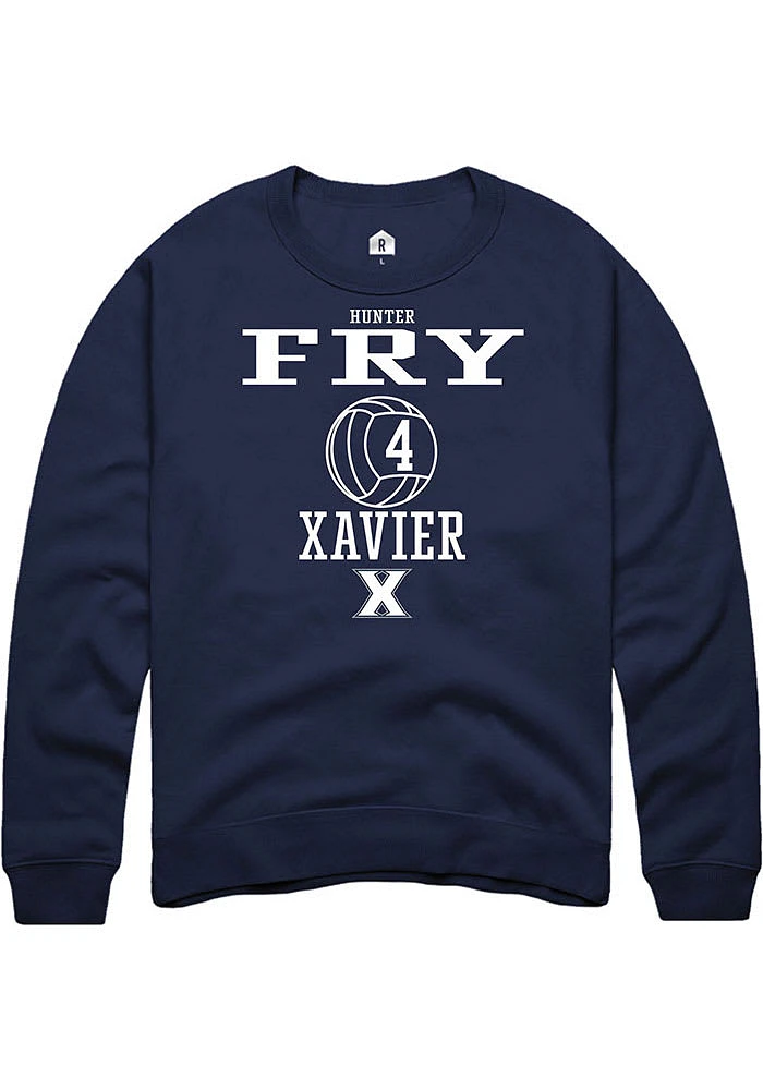 Hunter Fry  Rally Xavier Musketeers Mens Navy Blue NIL Sport Icon Long Sleeve Crew Sweatshirt