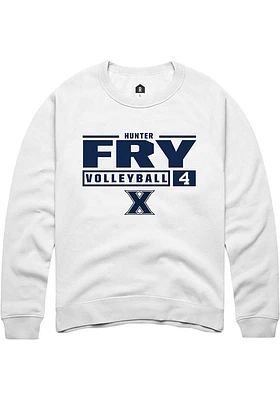 Hunter Fry  Rally Xavier Musketeers Mens White NIL Stacked Box Long Sleeve Crew Sweatshirt