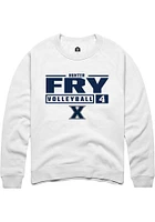 Hunter Fry  Rally Xavier Musketeers Mens White NIL Stacked Box Long Sleeve Crew Sweatshirt