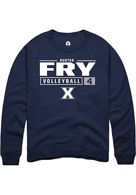 Hunter Fry  Rally Xavier Musketeers Mens Navy Blue NIL Stacked Box Long Sleeve Crew Sweatshirt