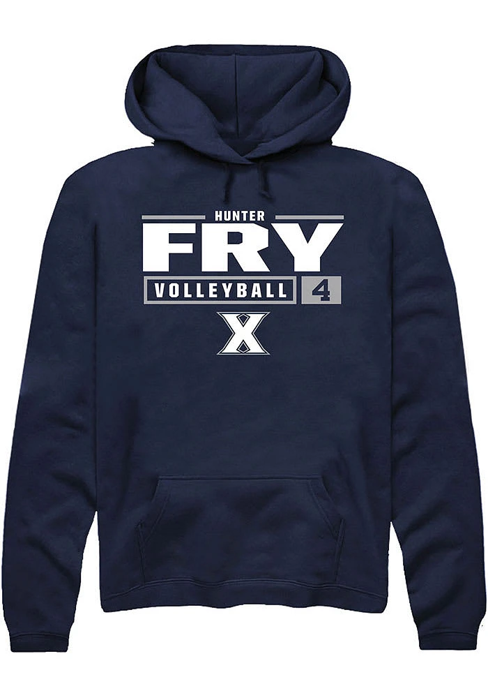 Hunter Fry  Rally Xavier Musketeers Mens Navy Blue NIL Stacked Box Long Sleeve Hoodie