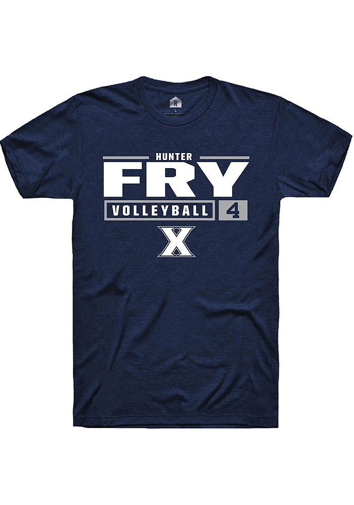 Hunter Fry  Xavier Musketeers Navy Blue Rally NIL Stacked Box Short Sleeve T Shirt