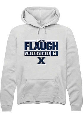 Logan Flaugh  Rally Xavier Musketeers Mens White NIL Stacked Box Long Sleeve Hoodie