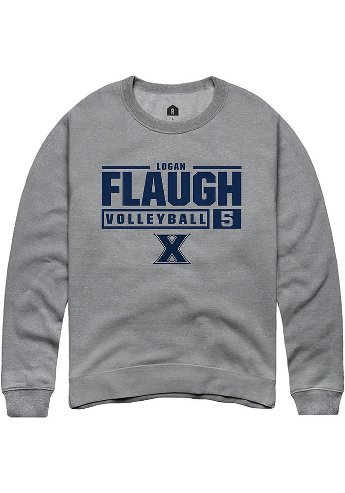 Logan Flaugh  Rally Xavier Musketeers Mens Graphite NIL Stacked Box Long Sleeve Crew Sweatshirt