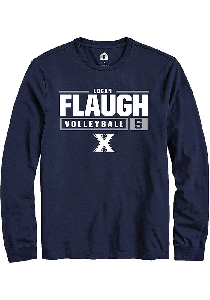 Logan Flaugh  Xavier Musketeers Navy Blue Rally NIL Stacked Box Long Sleeve T Shirt