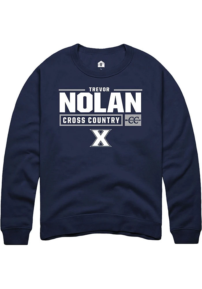 Trevor Nolan  Rally Xavier Musketeers Mens Navy Blue NIL Stacked Box Long Sleeve Crew Sweatshirt