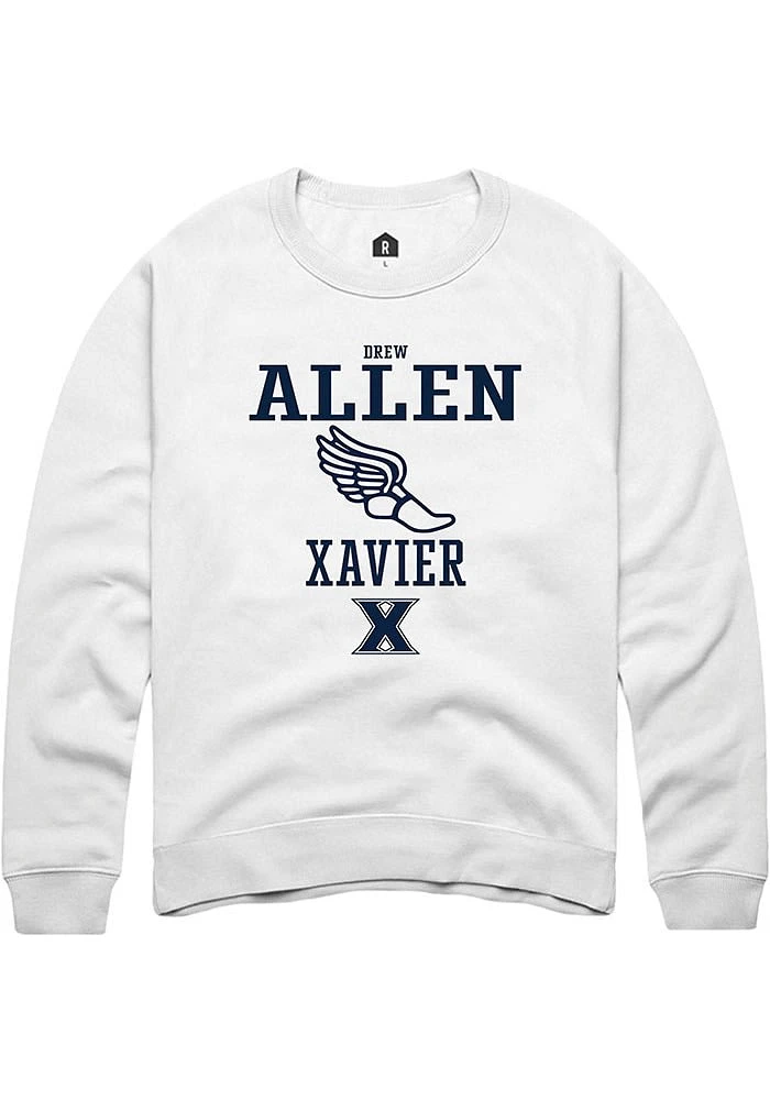 Drew Allen  Rally Xavier Musketeers Mens White NIL Sport Icon Track Long Sleeve Crew Sweatshirt