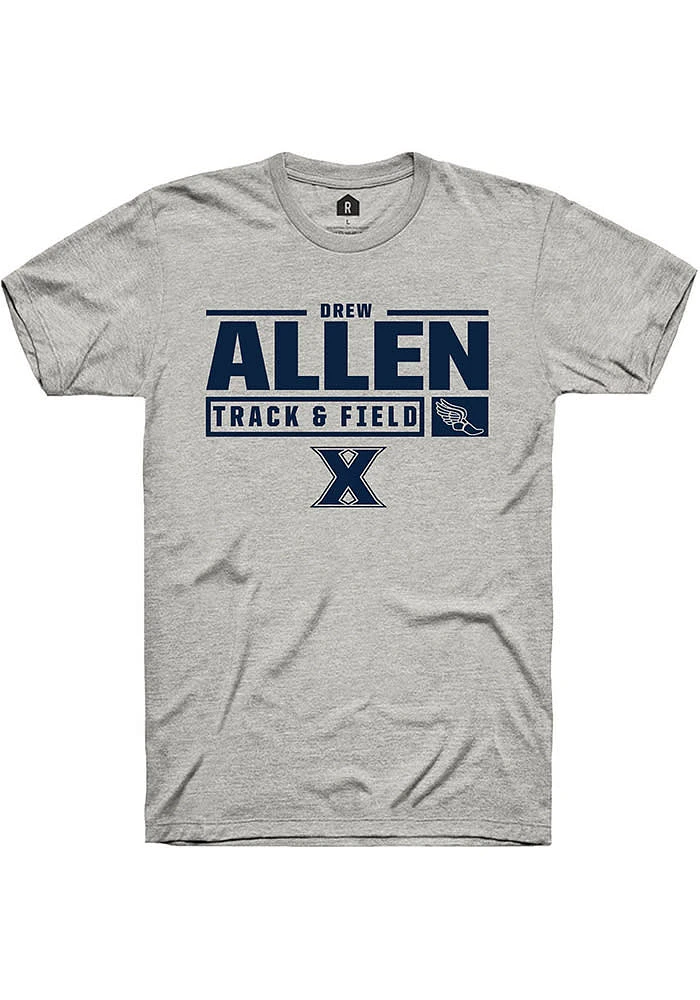 Drew Allen  Xavier Musketeers Ash Rally NIL Stacked Box Track Short Sleeve T Shirt