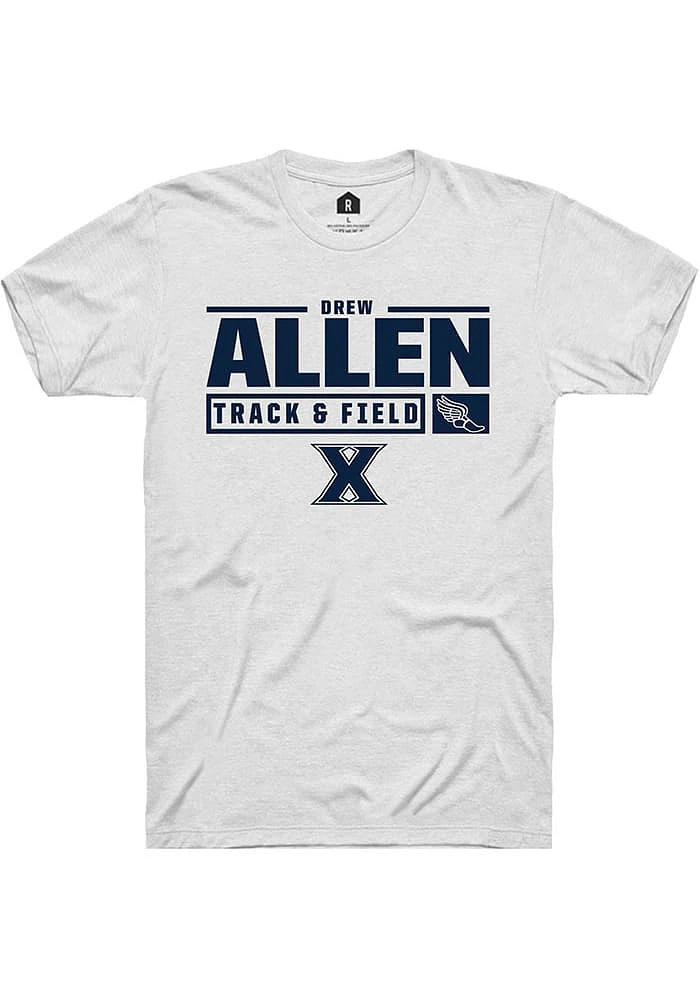 Drew Allen  Xavier Musketeers White Rally NIL Stacked Box Track Short Sleeve T Shirt