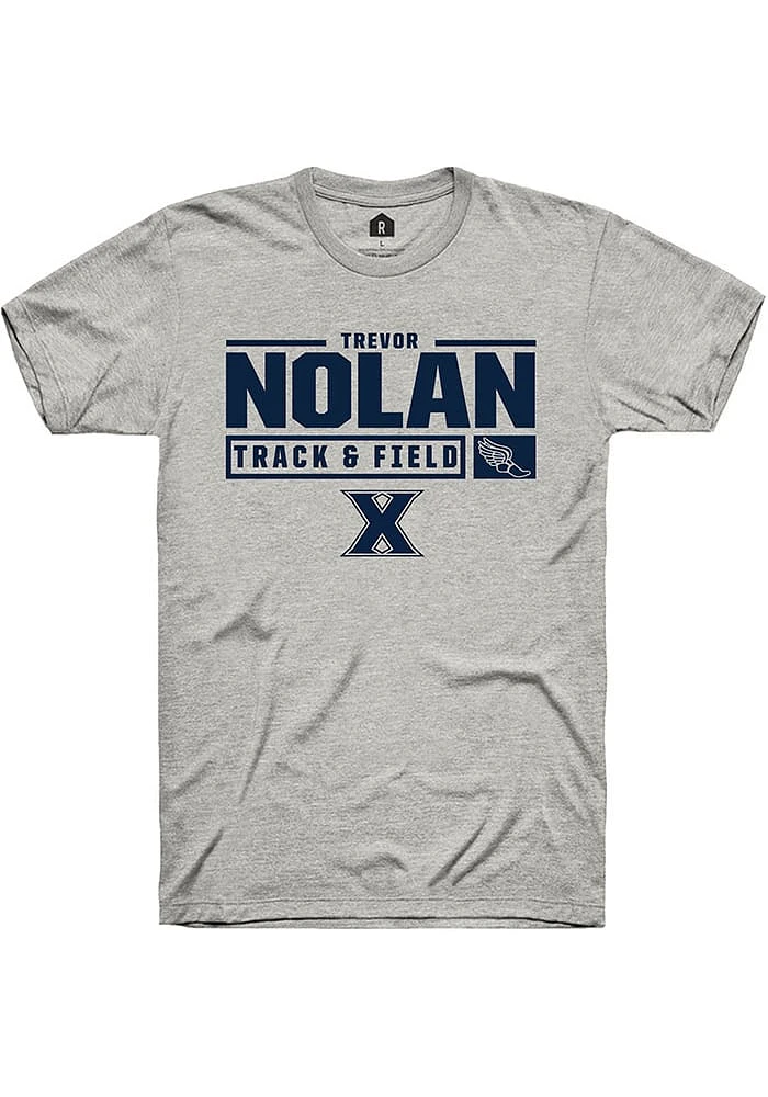 Trevor Nolan  Xavier Musketeers Ash Rally NIL Stacked Box Track Short Sleeve T Shirt