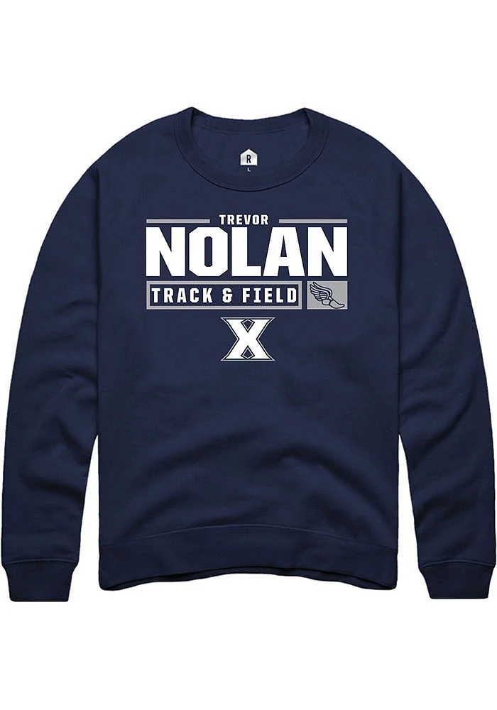 Trevor Nolan  Rally Xavier Musketeers Mens Navy Blue NIL Stacked Box Track Long Sleeve Crew Sweats..