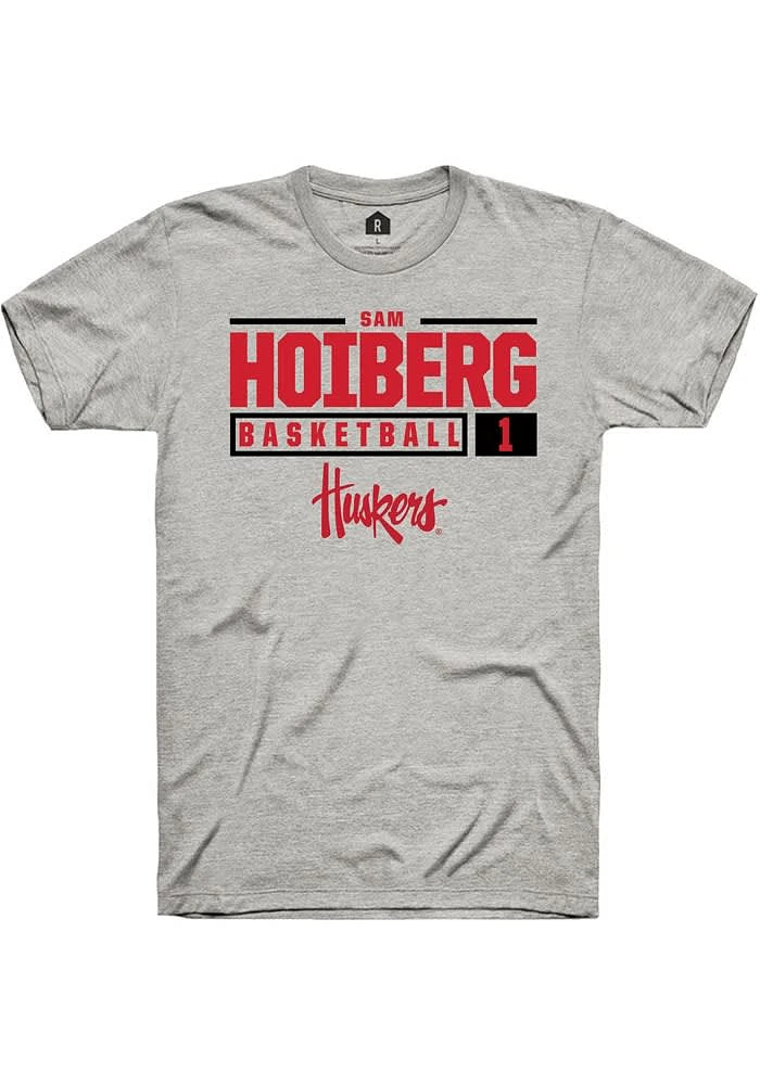 Samuel Hoiberg Nebraska Cornhuskers Ash Rally NIL Stacked Box Short Sleeve T Shirt