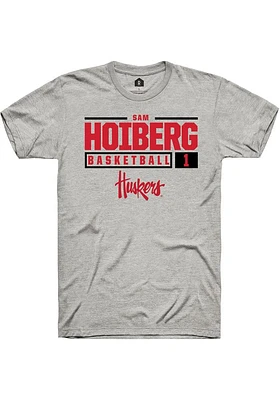 Samuel Hoiberg  Nebraska Cornhuskers Ash Rally NIL Stacked Box Short Sleeve T Shirt