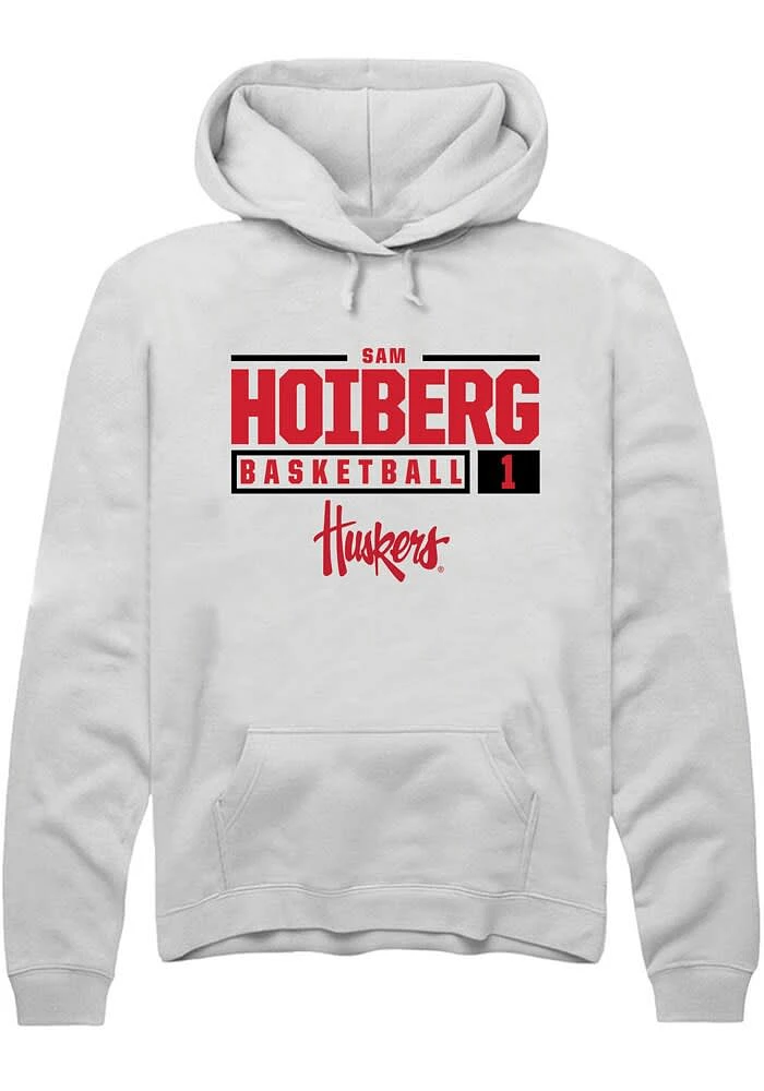 Samuel Hoiberg Rally Nebraska Cornhuskers Mens NIL Stacked Box Long Sleeve Hoodie