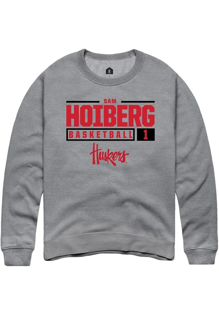 Samuel Hoiberg Rally Nebraska Cornhuskers Mens Graphite NIL Stacked Box Long Sleeve Crew Sweatshi..