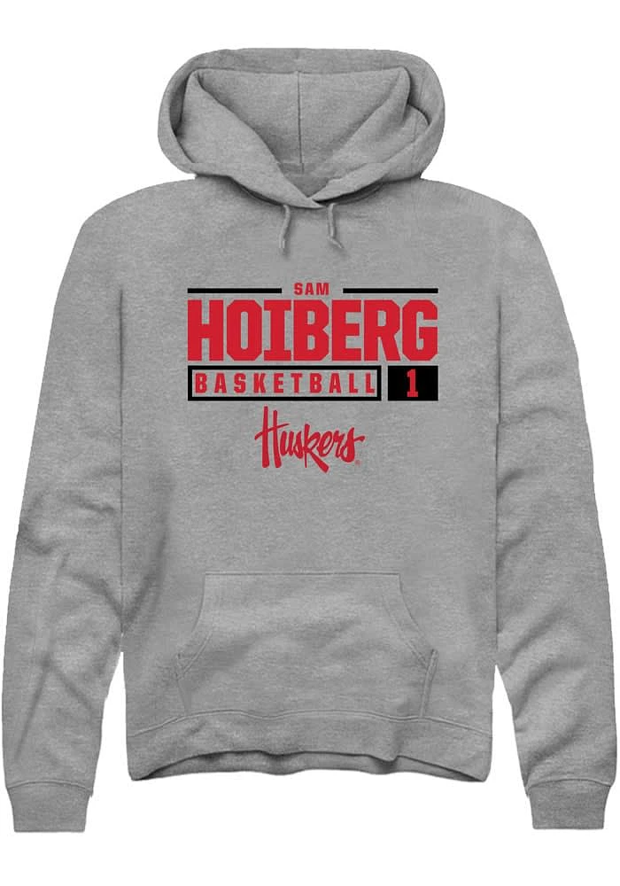 Samuel Hoiberg Rally Nebraska Cornhuskers Mens Graphite NIL Stacked Box Long Sleeve Hoodie