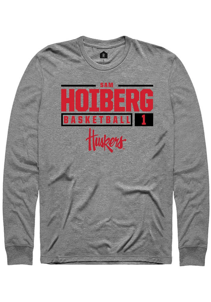 Samuel Hoiberg Nebraska Cornhuskers Graphite Rally NIL Stacked Box Long Sleeve T Shirt