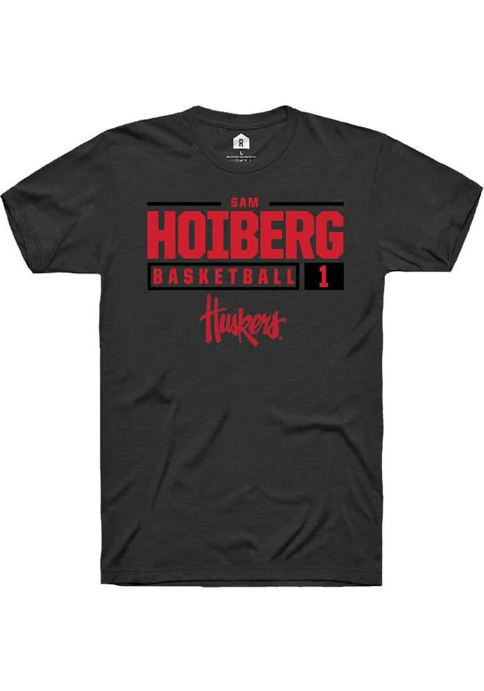 Samuel Hoiberg Nebraska Cornhuskers Black Rally NIL Stacked Box Short Sleeve T Shirt