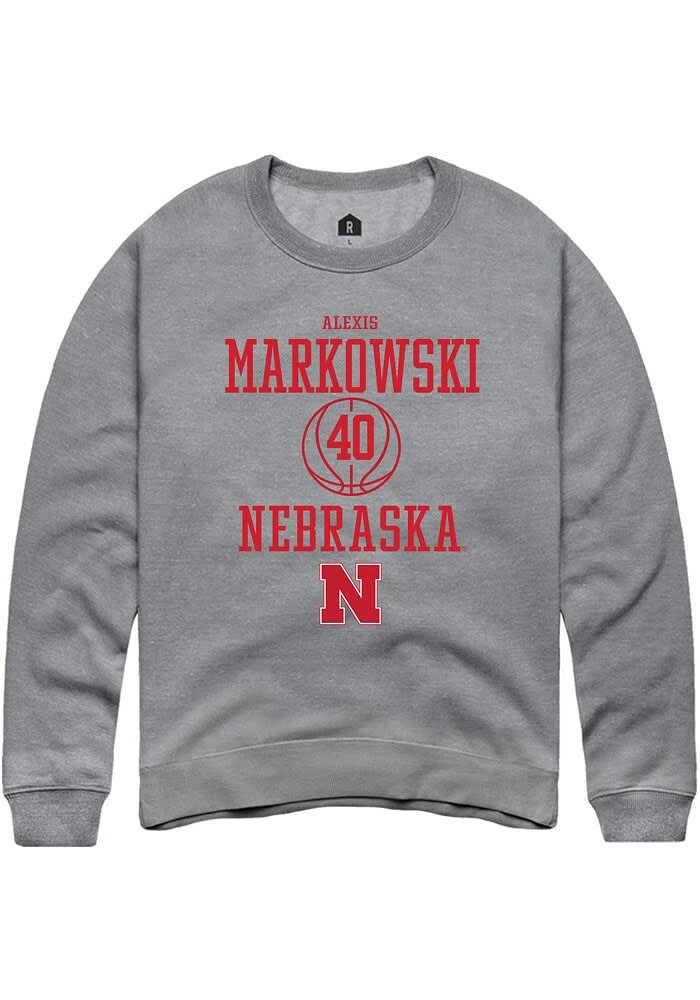 Alexis Markowski Rally Nebraska Cornhuskers Mens Graphite NIL Sport Icon Long Sleeve Crew Sweatsh..