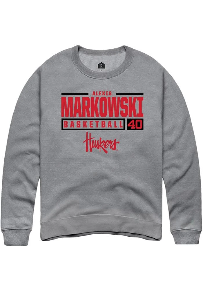 Alexis Markowski Rally Nebraska Cornhuskers Mens Graphite NIL Stacked Box Long Sleeve Crew Sweats..