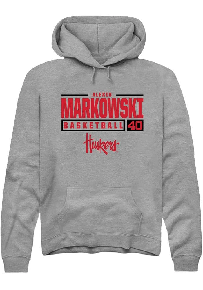 Alexis Markowski Rally Nebraska Cornhuskers Mens Graphite NIL Stacked Box Long Sleeve Hoodie