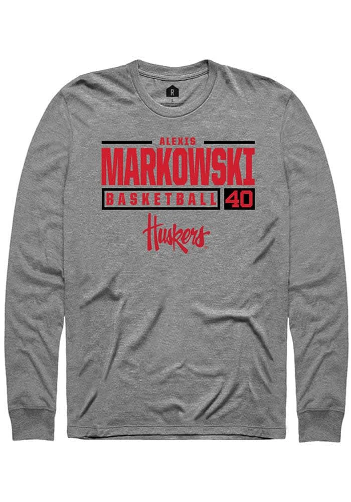 Alexis Markowski Nebraska Cornhuskers Graphite Rally NIL Stacked Box Long Sleeve T Shirt