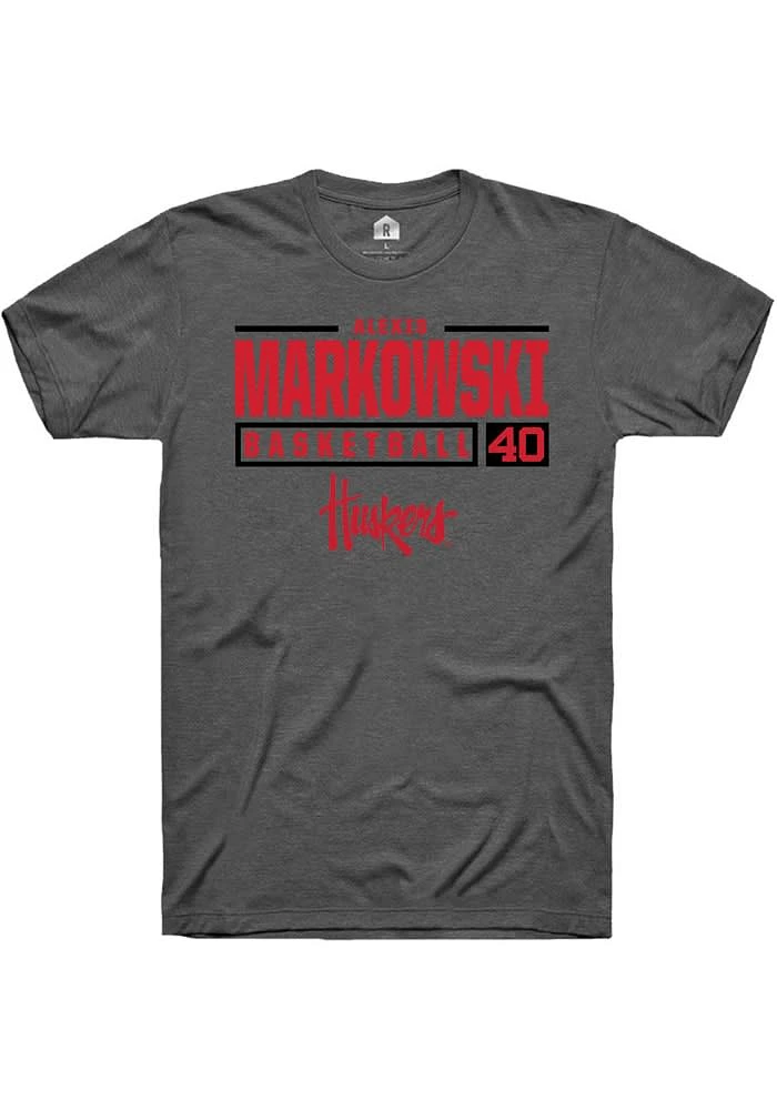 Alexis Markowski Nebraska Cornhuskers Dark Grey Rally NIL Stacked Box Short Sleeve T Shirt