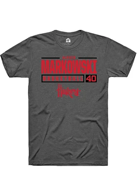 Alexis Markowski  Nebraska Cornhuskers Dark Grey Rally NIL Stacked Box Short Sleeve T Shirt
