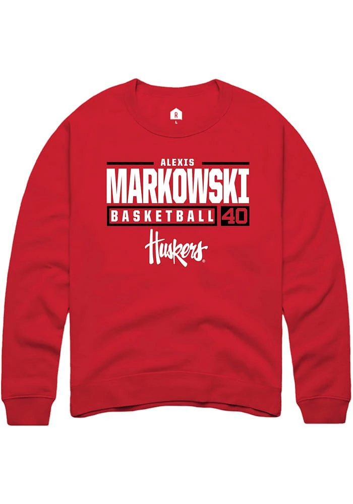 Alexis Markowski Rally Nebraska Cornhuskers Mens Red NIL Stacked Box Long Sleeve Crew Sweatshirt