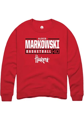 Alexis Markowski  Rally Nebraska Cornhuskers Mens Red NIL Stacked Box Long Sleeve Crew Sweatshirt