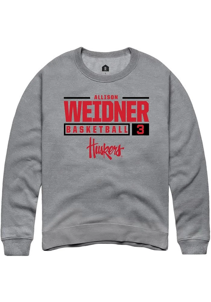 Allison Weidner Rally Nebraska Cornhuskers Mens Graphite NIL Stacked Box Long Sleeve Crew Sweatsh..
