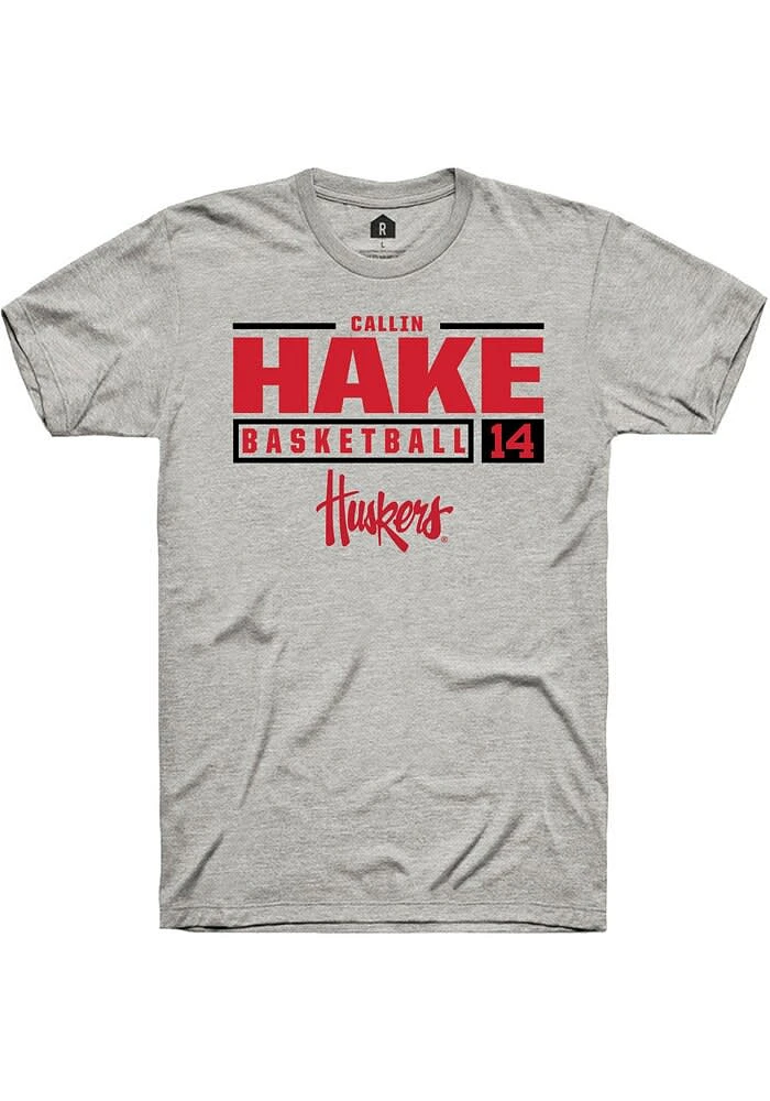 Callin Hake Nebraska Cornhuskers Ash Rally NIL Stacked Box Short Sleeve T Shirt